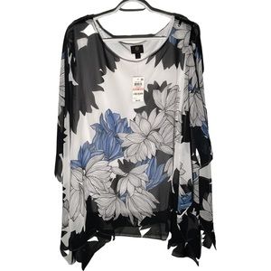 NWT- JM Collection blouse in 2X. White tank top with Sheer flowered overlay